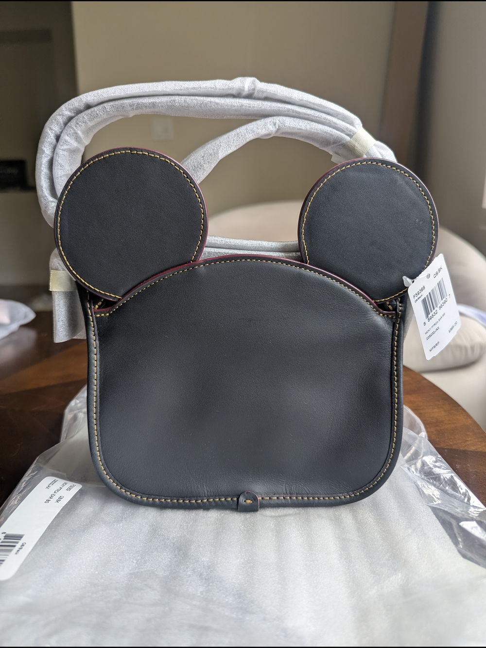 NWT Disney x Coach Outlet Mickey Mouse Black Leather Mickey Ear Crossbody Bag